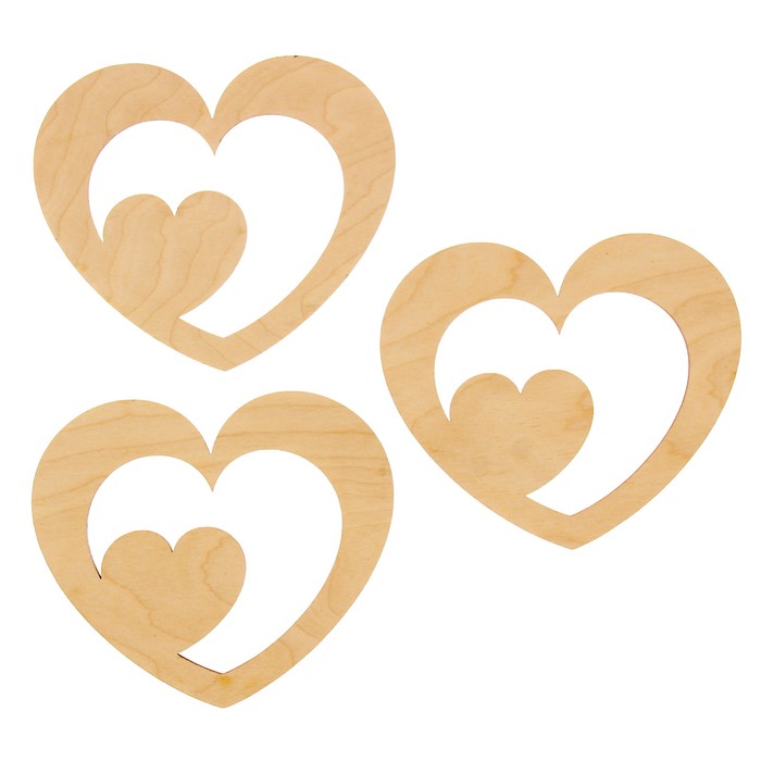 Декоративный элемент для творчества "Два сердца" набор 3 шт 15х13 см