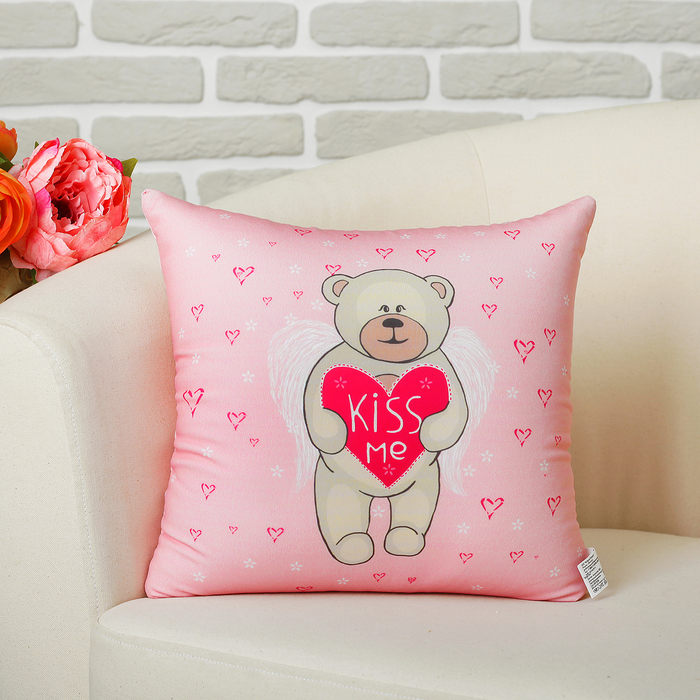 Мягкая подушка-игрушка антистресс Влюбленный мишка "Kiss me"