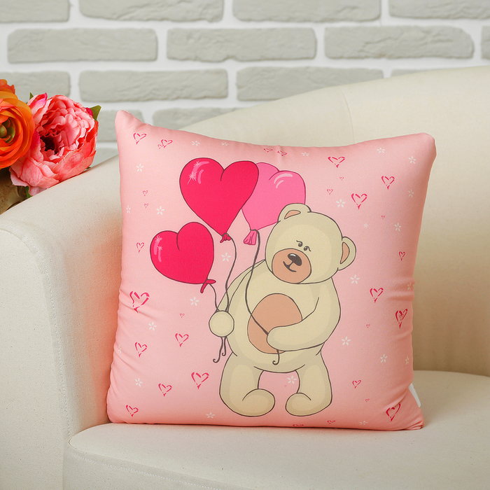 Мягкая подушка-игрушка антистресс "Влюбленный мишка" с сердечками