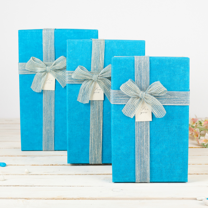 Набор коробок 3в1, голубой, 31 х 20 х 15 - 25 х 16 х 11 см