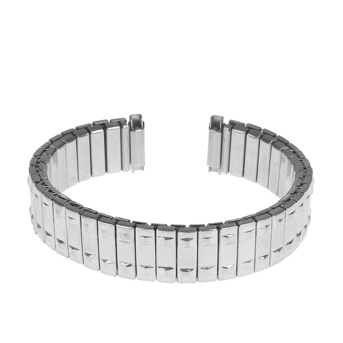 Ремешок для часов, металл, 12мм, Браслет звенья объемные с квадратиками по краям, хром