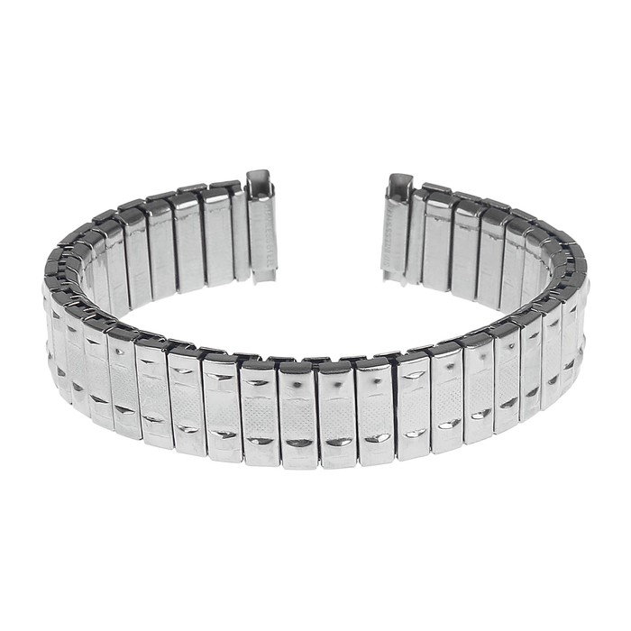 Ремешок для часов, металл, 14мм, Браслет звенья объемные с квадратиками по краям, хром