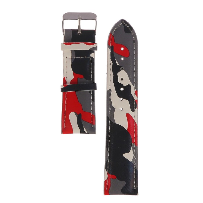 Ремешок для часов, кожзам, 24мм, камуфляж, Красно-серый