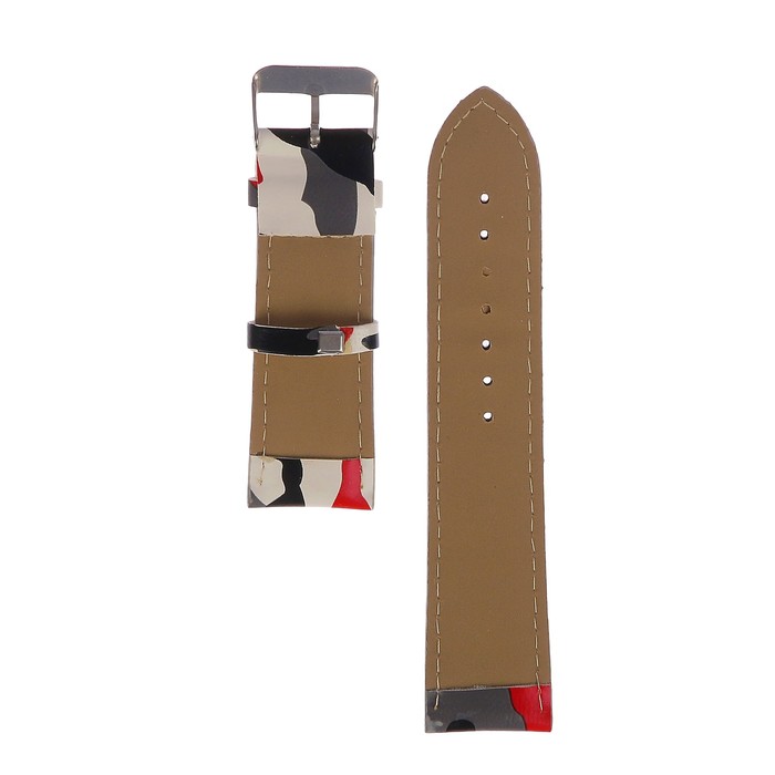Ремешок для часов, кожзам, 24мм, камуфляж, Красно-серый