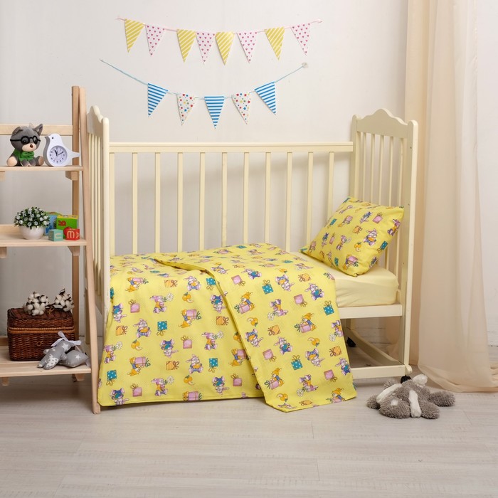 Детское постельное бельё "Карамелька" Братцы кролики жёл 112*147,трикотаж.пр.на рез. 60*120*20,40*60 1шт, хл.100 29585