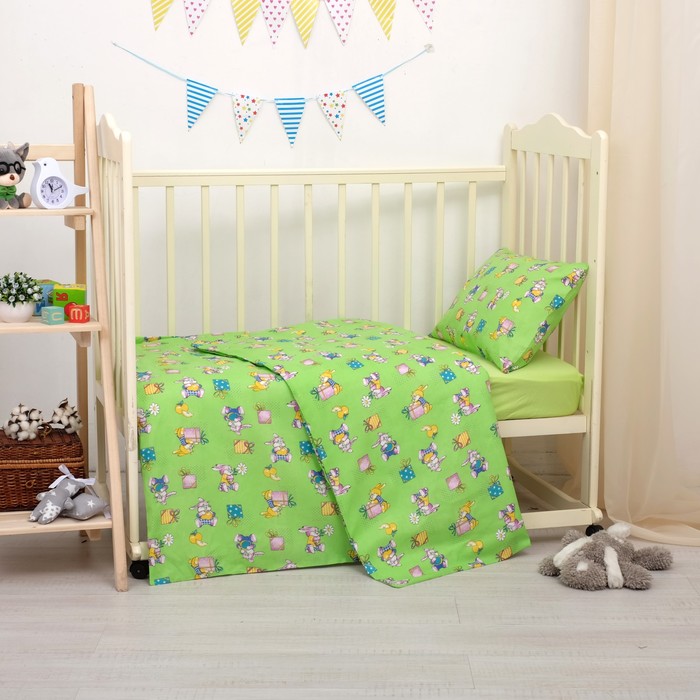 Детское постельное бельё "Карамелька" Братцы кролики зел 112*147,трикотаж.пр.на рез. 60*120*20,40*60 1шт, хл.100 29585