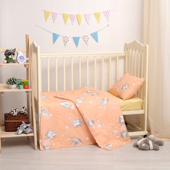 Детское постельное бельё "Карамелька" Мамонтенок беж 112*147,трикотаж.пр.на рез. 60*120*20,40*60 1шт, хл.100%