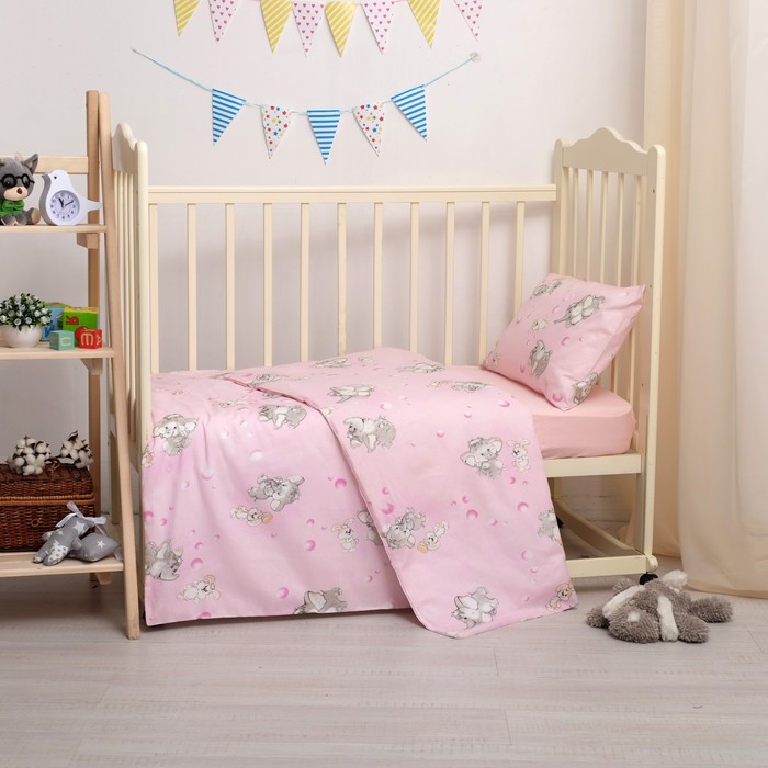 Детское постельное бельё "Карамелька" Мамонтенок роз 112*147, 60*120*20, 40*60 1 шт, трикотаж, хл100%