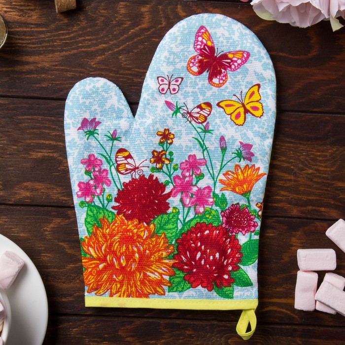 Варежка "Доляна" Астры/вид 2, 18х26 см, 100% хлопок, рогожка 162 г/м2