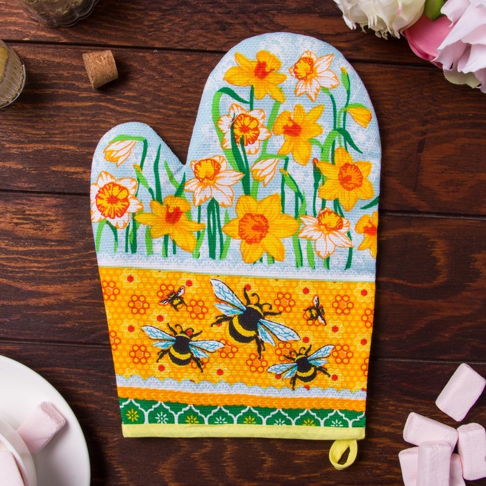 Варежка "Доляна" Нарциссы (вид 2): 18х26 см, 100% хлопок, рогожка 162 г/м2