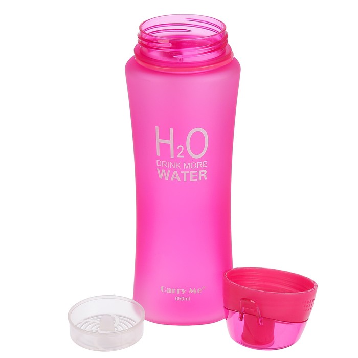 Бутылка для воды 650 мл H2O, матовая, на браслете, крышка на защёлке, розовая, 8х25 см