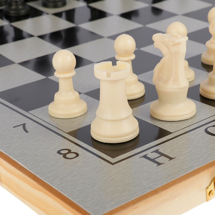 Игра настольная, набор 3в1 (нарды, шахматы, шашки), фигуры пластик, серебр+черн, 48*48см