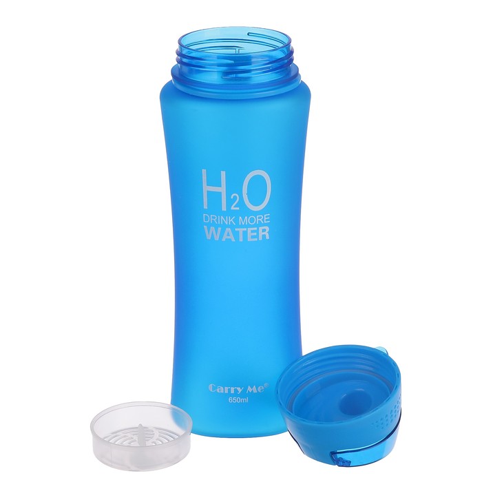 Бутылка для воды 650 мл H2O, матовая, на браслете, крышка на защёлке, синяя, 8х25 см