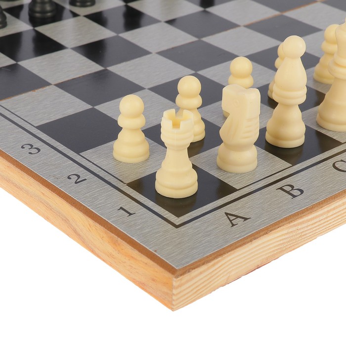 Игра настольная, набор 3в1 (нарды, шахматы, шашки), фигуры пластик, серебр+черн, 34*34см