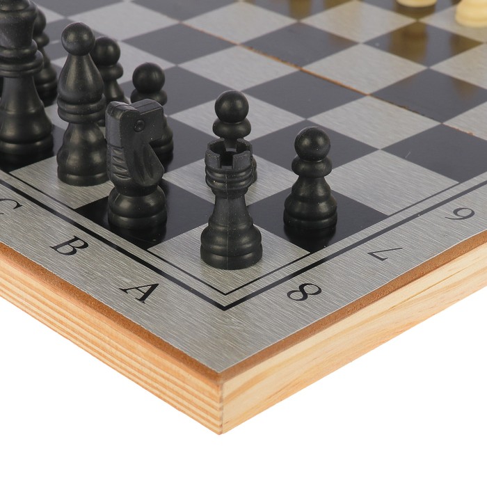 Игра настольная, набор 3в1 (нарды, шахматы, шашки), фигуры пластик, серебр+черн, 34*34см