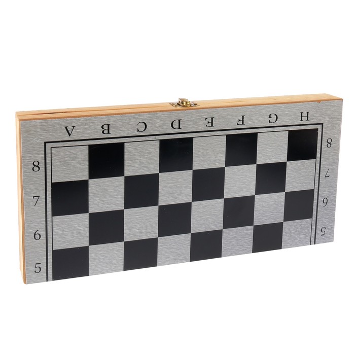 Игра настольная, набор 3в1 (нарды, шахматы, шашки), фигуры пластик, серебр+черн, 34*34см