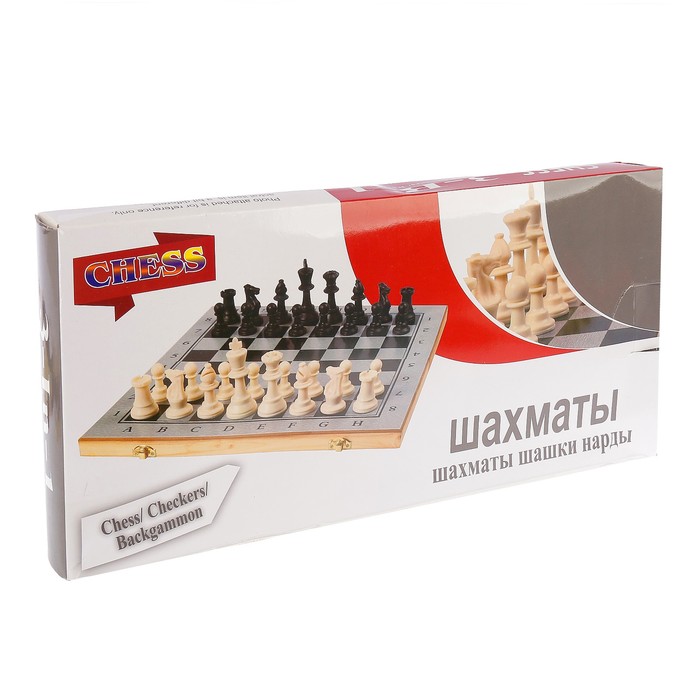 Игра настольная, набор 3в1 (нарды, шахматы, шашки), фигуры пластик, серебр+черн, 34*34см