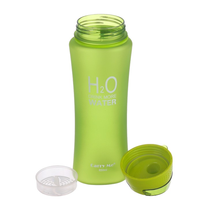 Бутылка для воды 650 мл H2O, матовая, на браслете, крышка на защёлке, зелёная, 8х25 см