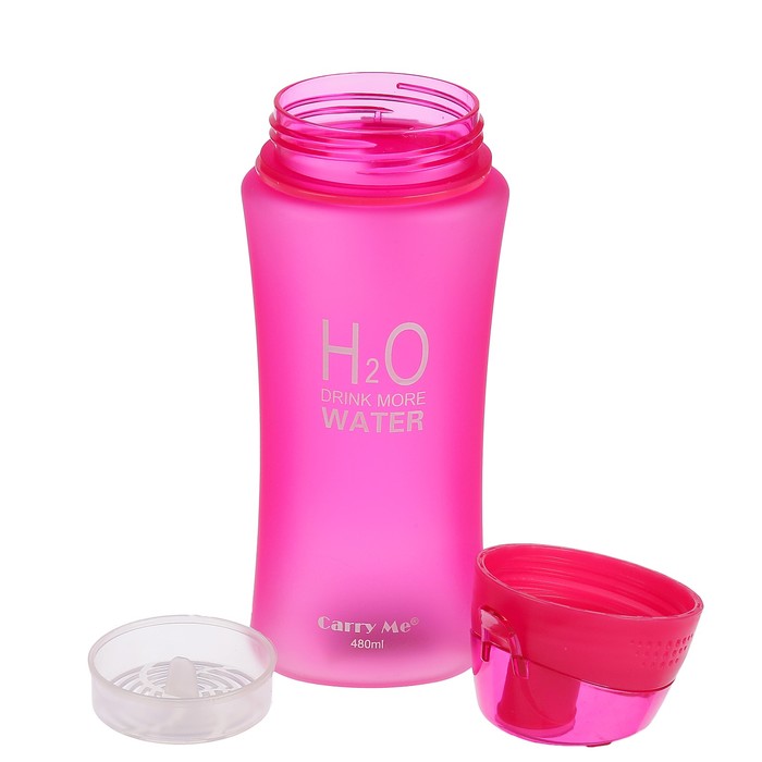 Бутылка для воды 480 мл H2O, матовая, на браслете, крышка на защёлке, розовая, 7.5х20.5 см
