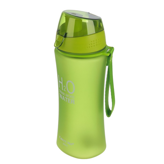 Бутылка для воды 480 мл H2O, матовая, на браслете, крышка на защёлке, зелёная, 7.5х20.5 см