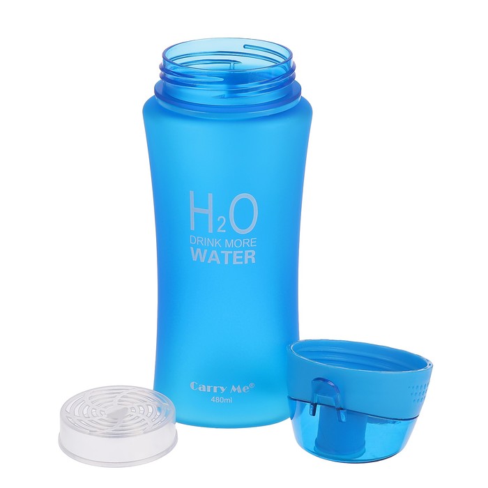 Бутылка для воды 480 мл H2O, матовая, на браслете, крышка на защёлке, синяя, 7.5х20.5 см