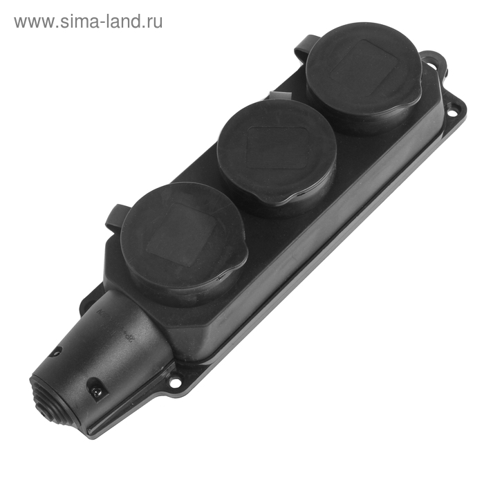 Розетка Smartbuy SBE-16-3-00-R, трёхместная, каучуковая, 16 A, 230 В, 2P + PE, с заглушками, IP 44