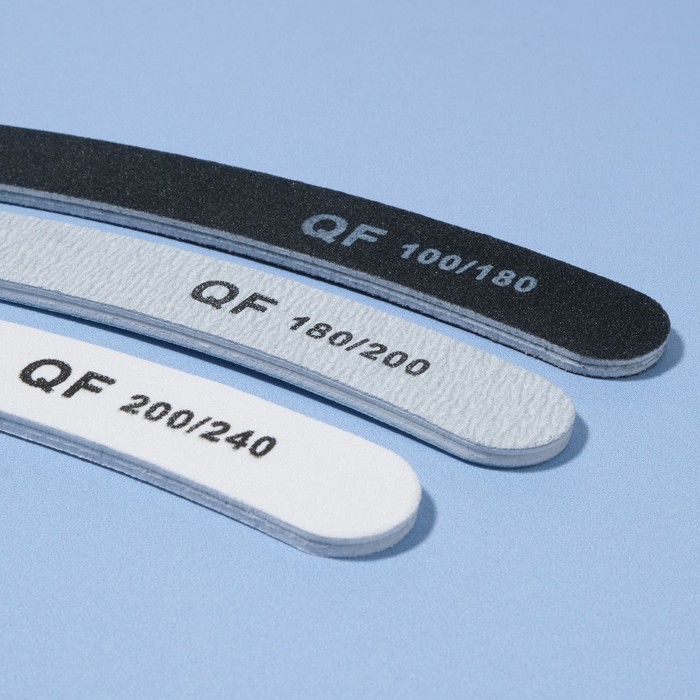 Пилка-наждак, абразивность 100/180, 180/200, 200/240, 18см, 3 шт, бумеранг, цвет чёрный/серый/белый