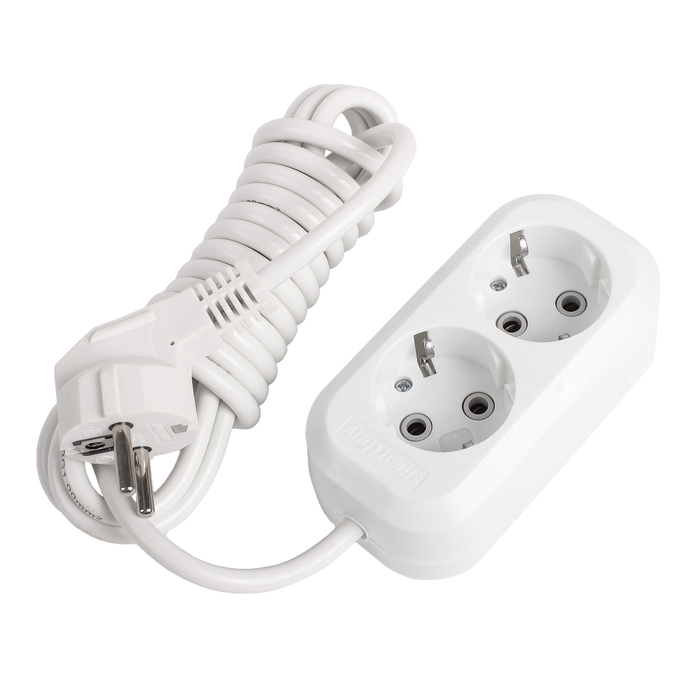 Удлинитель Smartbuy, 2 розетки, 3 м, 3500 Вт, 16 А, ПВС 3х1, с з/к, SBE-16-2-03-Z