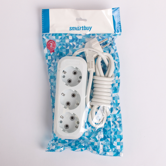 Удлинитель Smartbuy, 3 розетки, 2 м, 3500 Вт, 16 А, ПВС 3х1, с з/к, SBE-16-3-02-Z