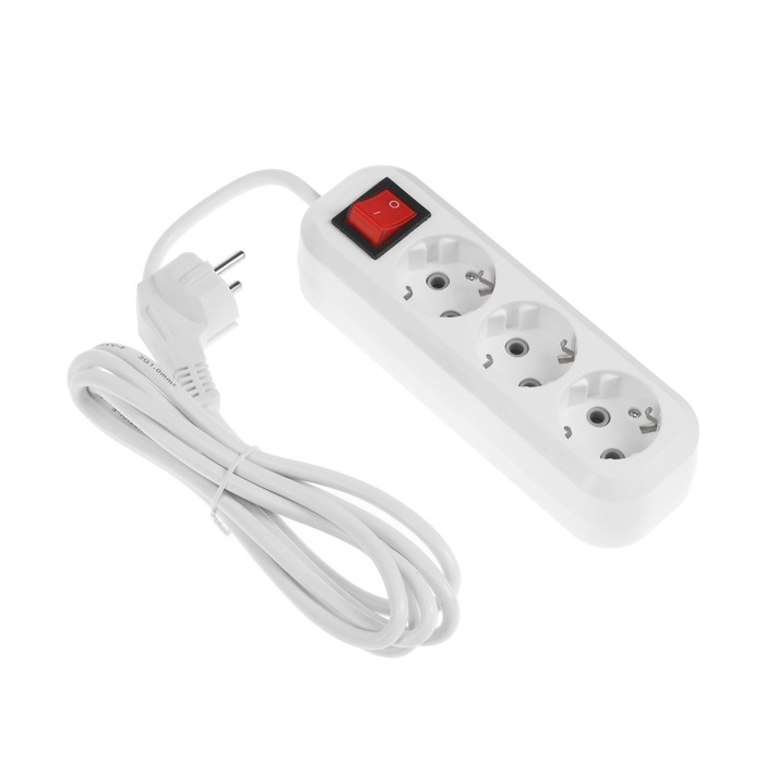 Удлинитель Smartbuy, 3 розетки, 2 м, 3500 Вт, 16 А, ПВС 3х1, с выкл, с з/к, SBE-16-3-02-ZS