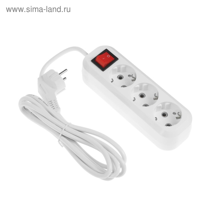 

Удлинитель Smartbuy, 3 розетки, 2м, 16 А, 3500 Вт, ПВС 3х1 мм2, с з/к, с выкл., белый