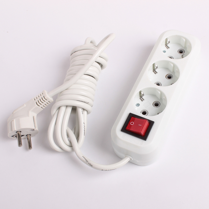 Удлинитель Smartbuy, 3 розетки, 3 м, 3500 Вт, 16 А, ПВС 3х1, с выкл, с з/к, SBE-16-3-03-ZS