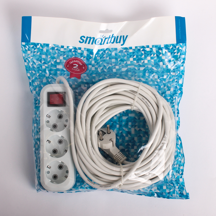 Удлинитель Smartbuy, 3 розетки, 15 м, 3500 Вт, 16 А, ПВС 3х1, с выкл, с з/к, SBE-16-3-15-ZS 303231