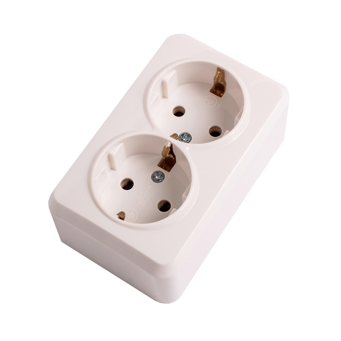 Розетка Smartbuy "Юпитер", двухместная, 16 А, с заземлением, белая