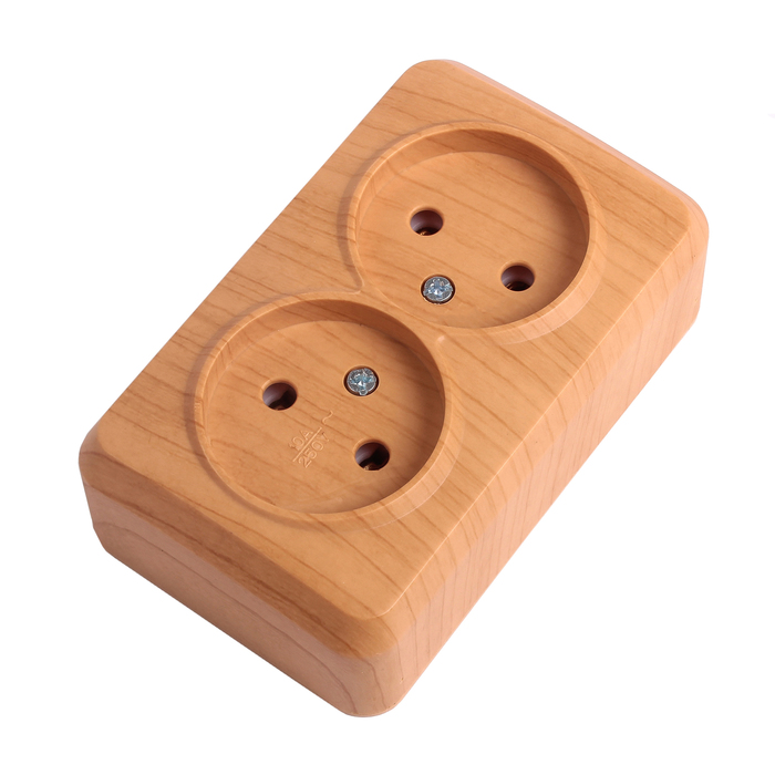 Розетка Smartbuy "Юпитер", 10 А, двухместная, наружная, без заземления, светлое дерево