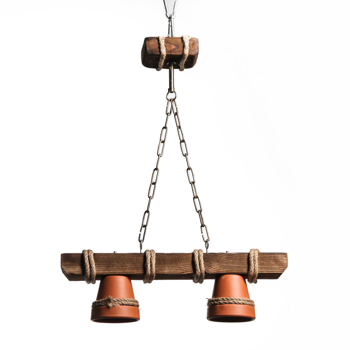 Люстра-подвес деревянная "Садовая", 2 керамических плафона, микс