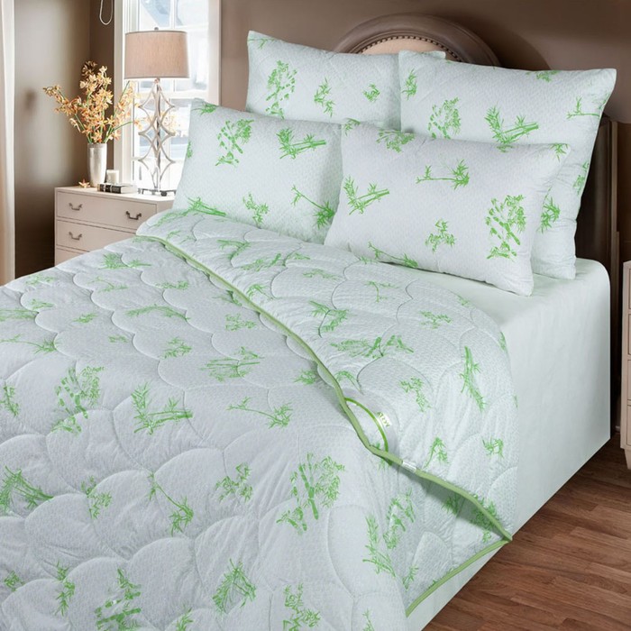 Одеяло зимнее 140х205, бамбуковое волокно, ткань глосс-сатин, полиэстер одеяло зимнее 140х205 см бамбуковое волокно ткань тик