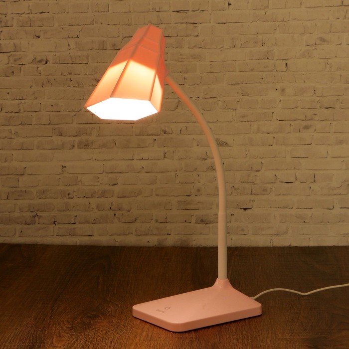 Лампа настольная сенсор 3 режима 3W USB АКБ "Грани" розовая 42х11х14,5 см