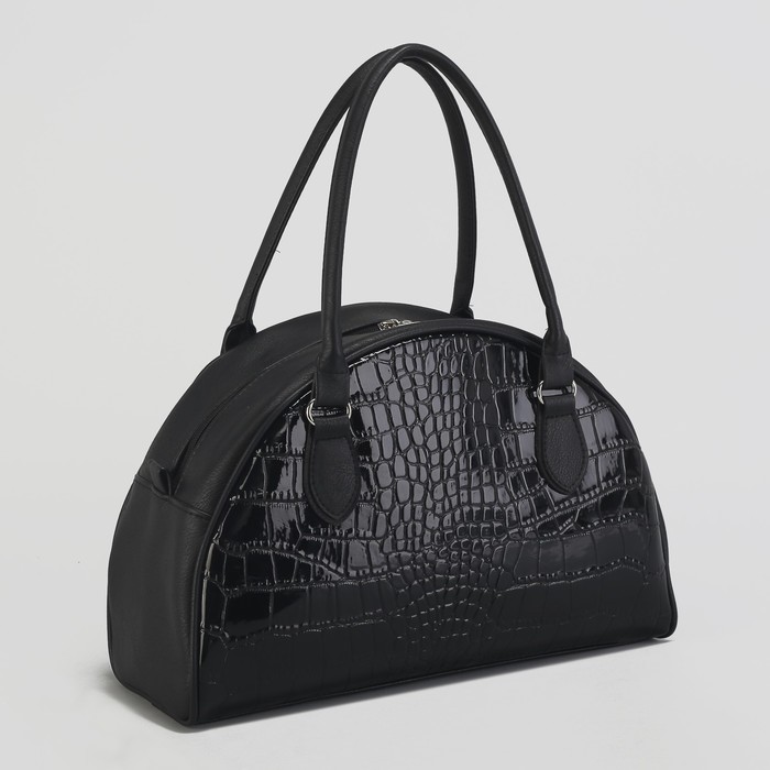 Сумка женская, отдел на молнии, наружный карман, крокодил, цвет чёрный