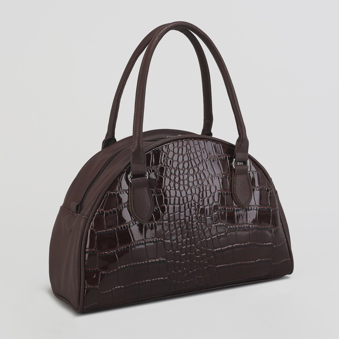Сумка женская, отдел на молнии, наружный карман, крокодил, цвет коричневый