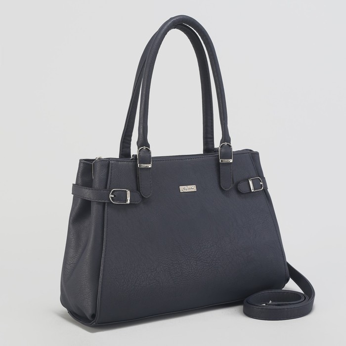 Сумка женская, отдел на молнии, наружный карман, длинный ремень, цвет синий