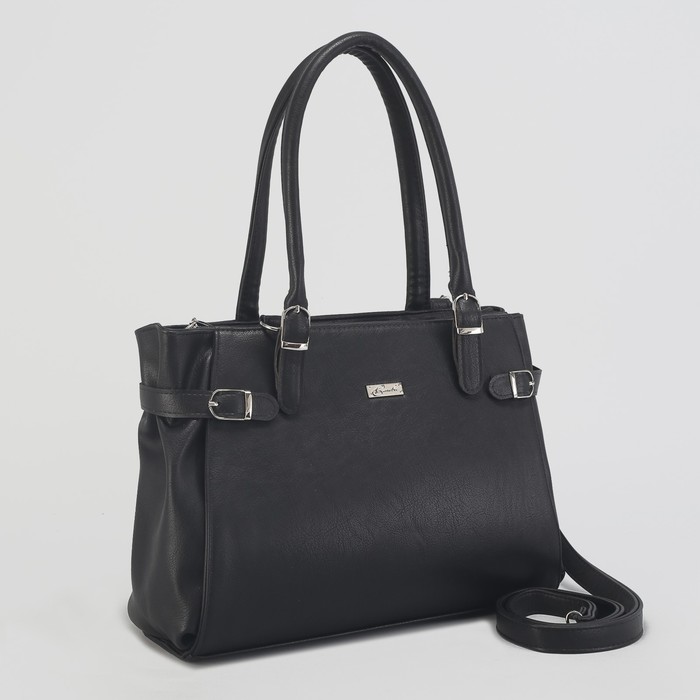 Сумка женская, отдел на молнии, наружный карман, длинный ремень, цвет чёрный