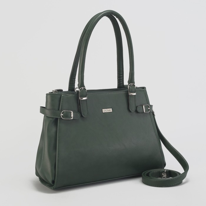 Сумка женская, отдел на молнии, наружный карман, длинный ремень, цвет зелёный