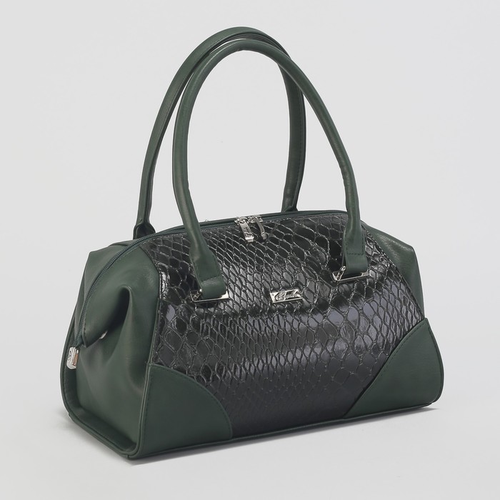 Сумка женская, отдел на молнии, наружный карман, крокодил, цвет зелёный