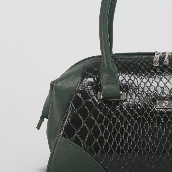 Сумка женская, отдел на молнии, наружный карман, крокодил, цвет зелёный