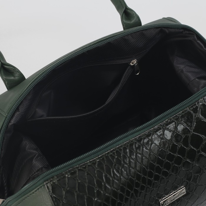 Сумка женская, отдел на молнии, наружный карман, крокодил, цвет зелёный