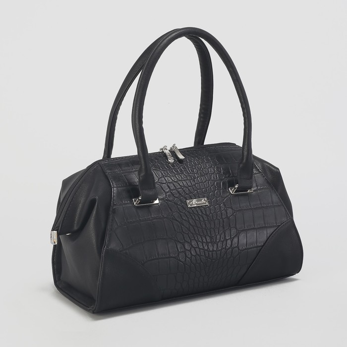 Сумка женская, отдел на молнии, наружный карман, крокодил, цвет чёрный
