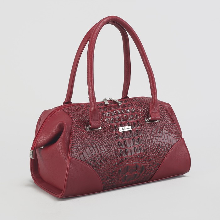 Сумка женская, отдел на молнии, наружный карман, крокодил, цвет бордовый