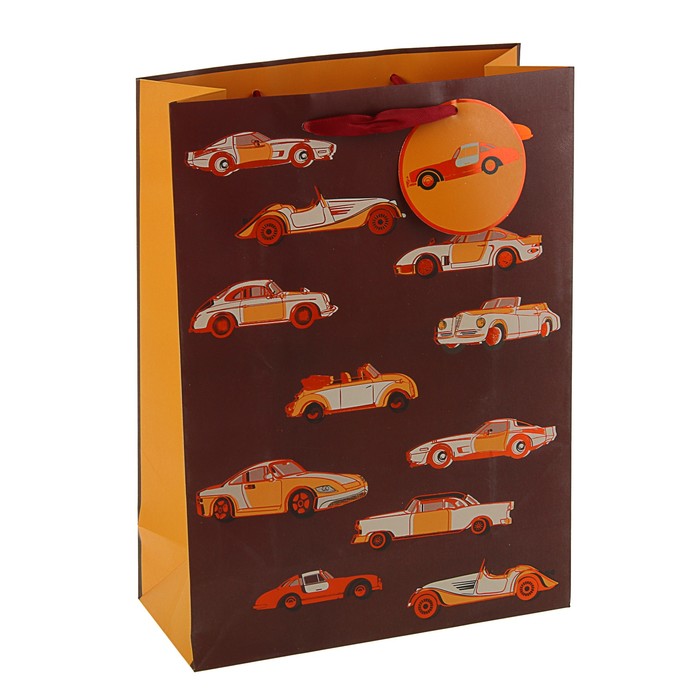 Пакет подарочный "Серебряные машинки" премиум, 32 х 26,4 х 12 см