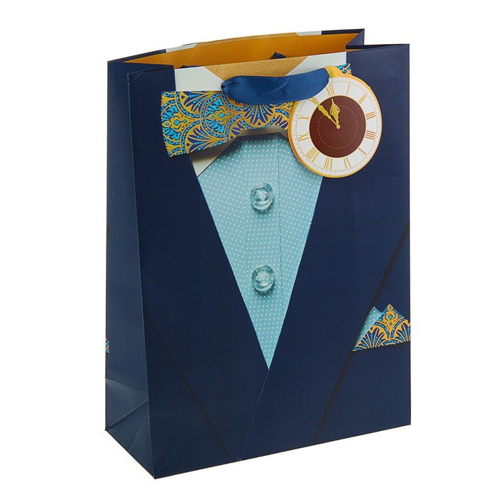 Пакет подарочный "Мужской" премиум, 32 х 26,4 х 12 см